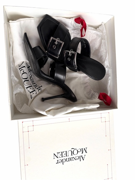 Alexander McQueen Shoes - Alexander McQueen Black Leather Buckle High-Heel Sandals